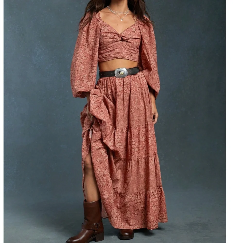 Boho Floral Print High Waisted Stretchy Waist Maxi Skirt - Picture 1 of 6